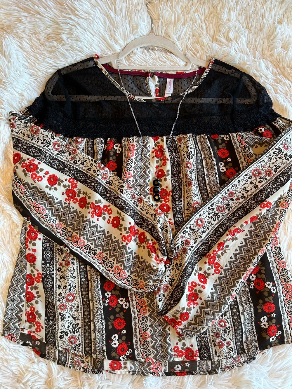 Xhilaration Boho Floral & Lace Blouse - Size Medium